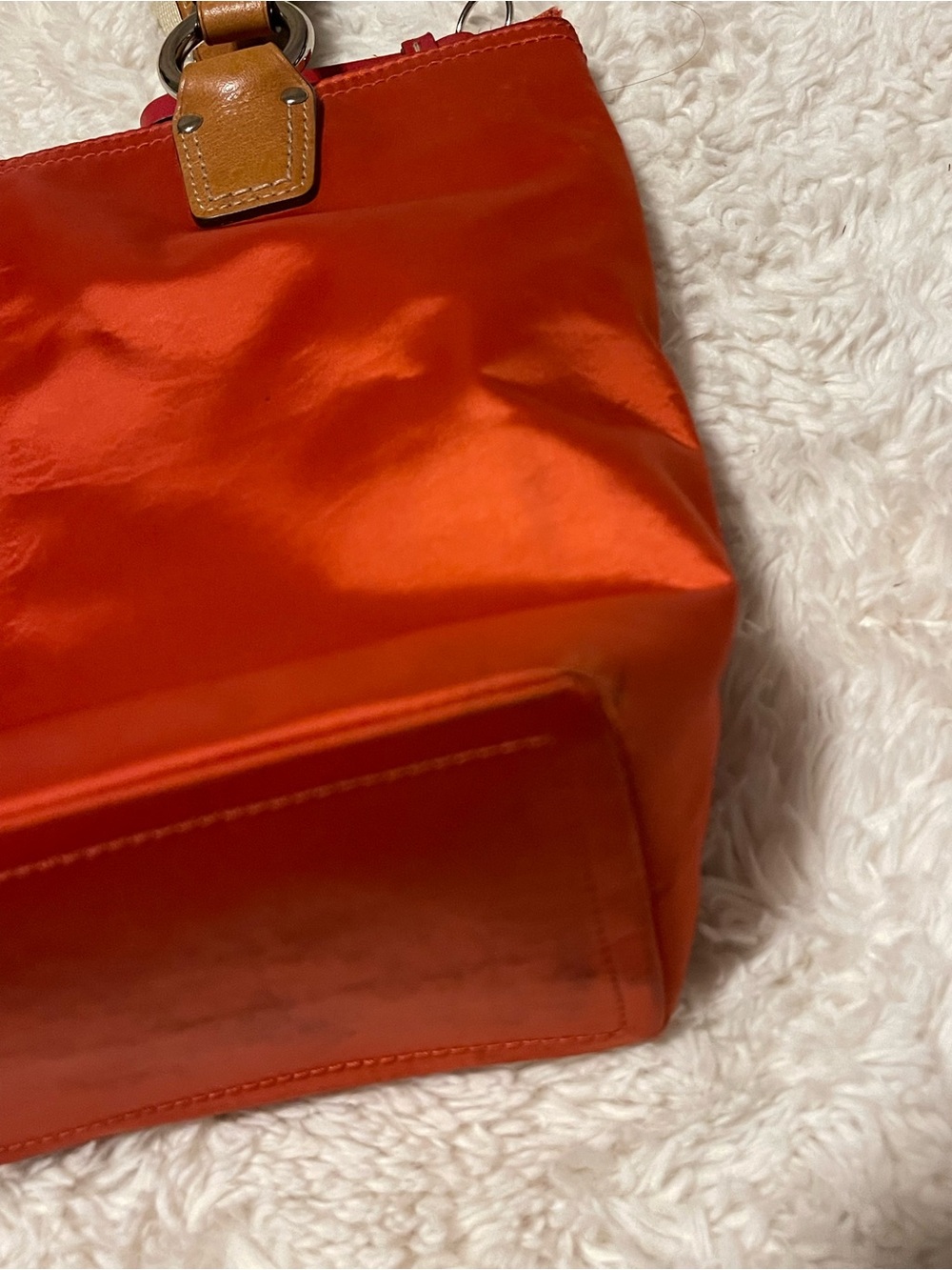 Coach Hamptons Weekend Small Tote Bag Red Satin Nylon Canvas Leather Trim 11744 - Picture 9 of 16